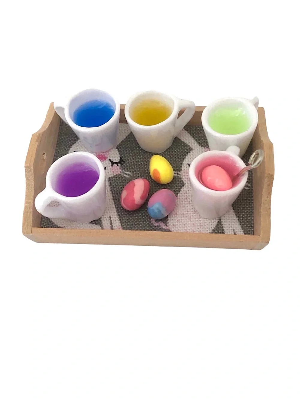 Dollhouse Miniature Easter Egg Coloring Kit Tray Artisan Clay Set Handmade 1:12